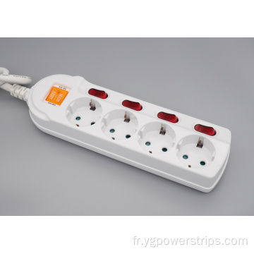 4-outlet allemand Power Strip avec interrupteurs individuels